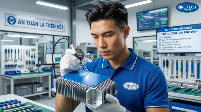 Kiểm tra chất lượng sơn tĩnh điện trước khi giao hàng Kiểm tra bề mặt sản phẩm sơn tĩnh điện trước khi bàn giao cho khách hàng
