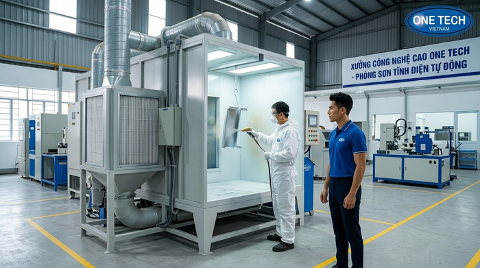 Xưởng sơn tĩnh điện tại Hồ Chí Minh cần có buồng phun an toàn Buồng phun sơn tĩnh điện có hệ thống hút lọc bụi tại xưởng