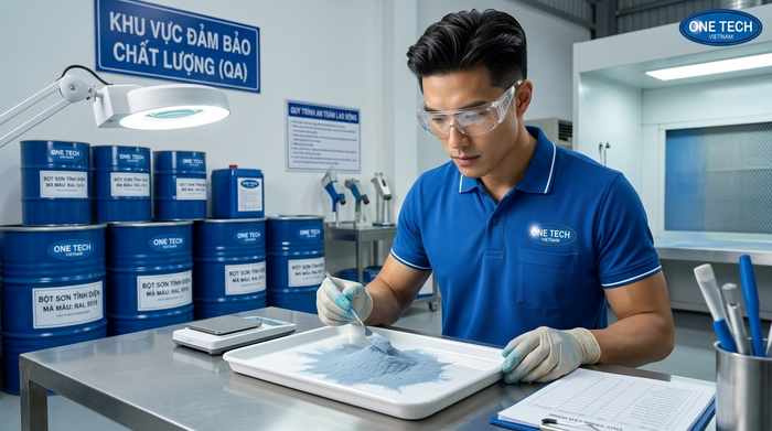 Kiểm tra chất lượng bột sơn trước khi sử dụng tại xưởng phun