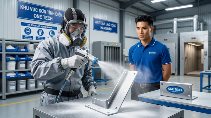 Phun bột sơn tĩnh điện lên bề mặt kim loại