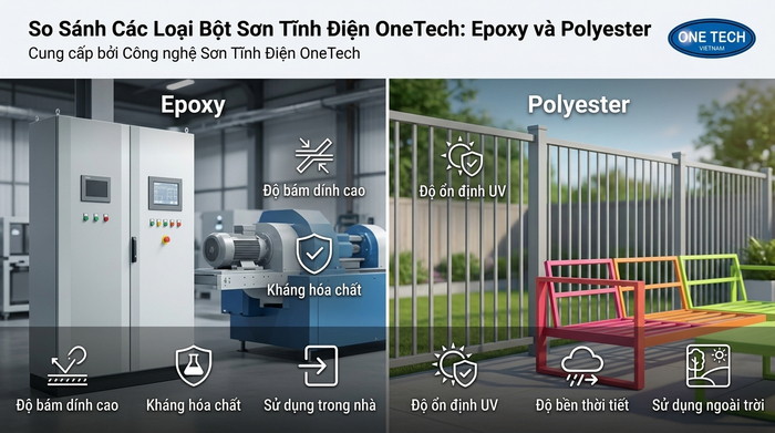 Sơn tĩnh điện epoxy và polyester So sánh sơn tĩnh điện loại epoxy và polyester theo môi trường sử dụng