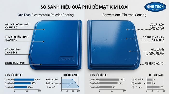 So sánh sơn tĩnh điện và sơn nhiệt trong sử dụng lâu dài So sánh sơn tĩnh điện và sơn nhiệt trên bề mặt kim loại
