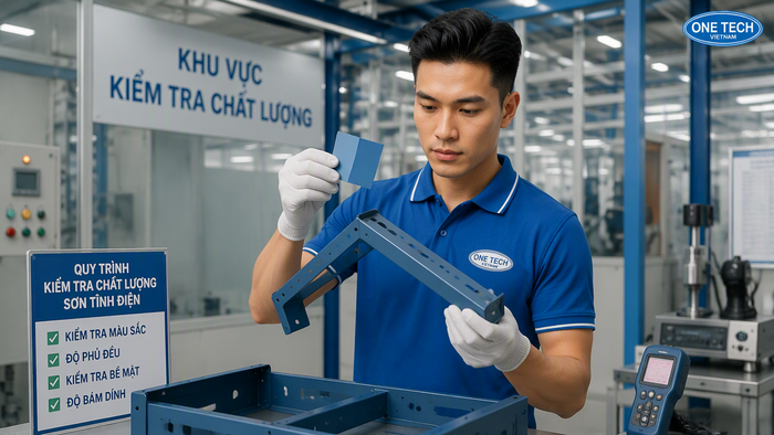Nghiệm thu bề mặt sơn tĩnh điện sau gia công Kiểm tra nghiệm thu lớp sơn tại xưởng sơn tĩnh điện uy tín Hồ Chí Minh