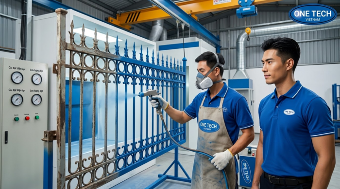Sơn lại hàng rào cũ bằng công nghệ tĩnh điện Phục hồi hàng rào cũ bằng sơn tĩnh điện tại TP HCM