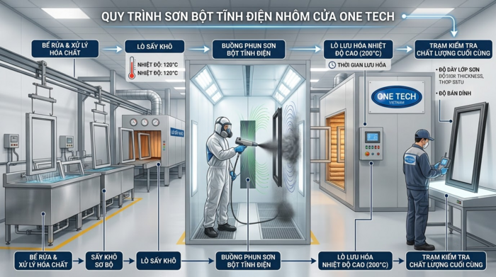 Quy trình sơn tĩnh điện nhôm kính Quy trình sơn tĩnh điện nhôm cho khung nhôm kính