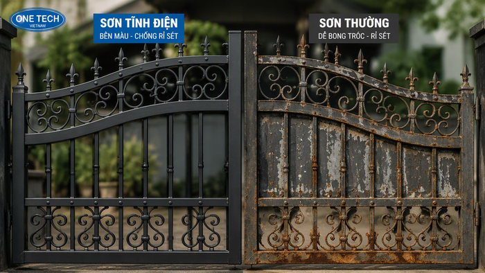 So sánh sơn tĩnh điện và sơn thường cho cửa cổng sắt