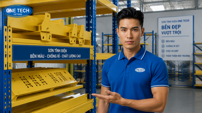 Sơn tĩnh điện OneTech cho kệ kho và sản phẩm cơ khí tại Hồ Chí Minh